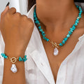 Türkis & Perlen Halskette Armband Set