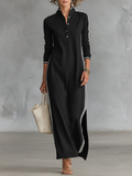 Weiches Maxi Kleid Knopfkragen