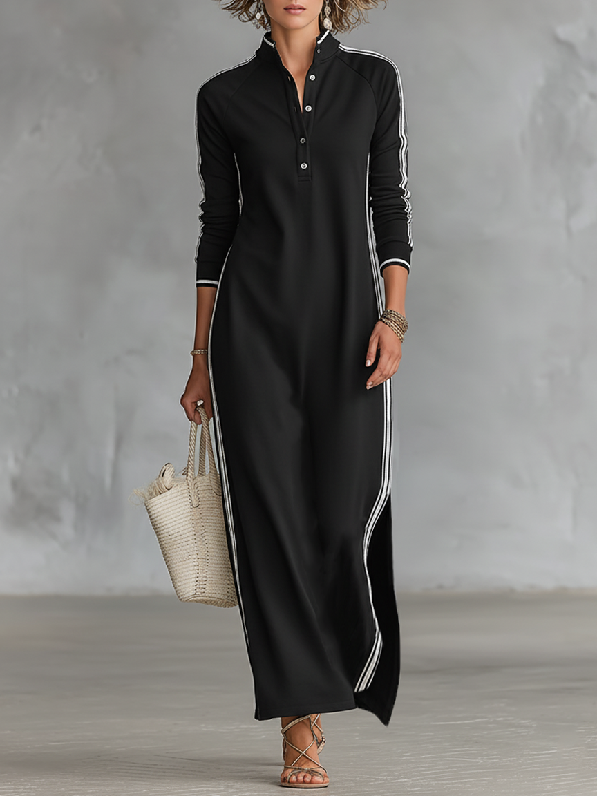Weiches Maxi Kleid Knopfkragen