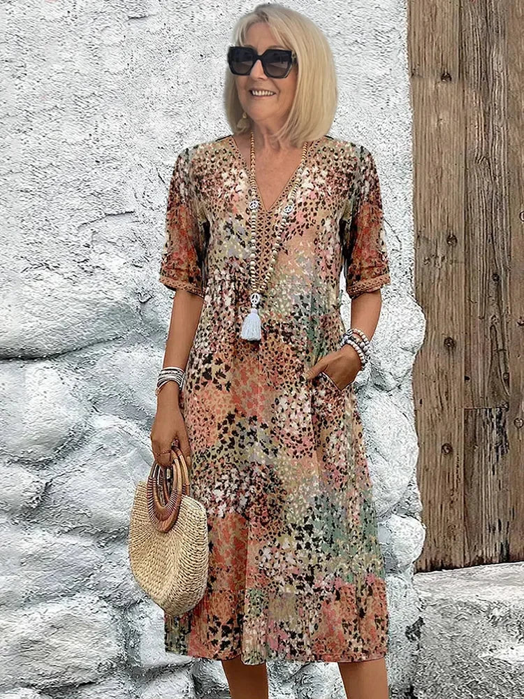 Dorina | V-Ausschnitt-Kleid mit Print