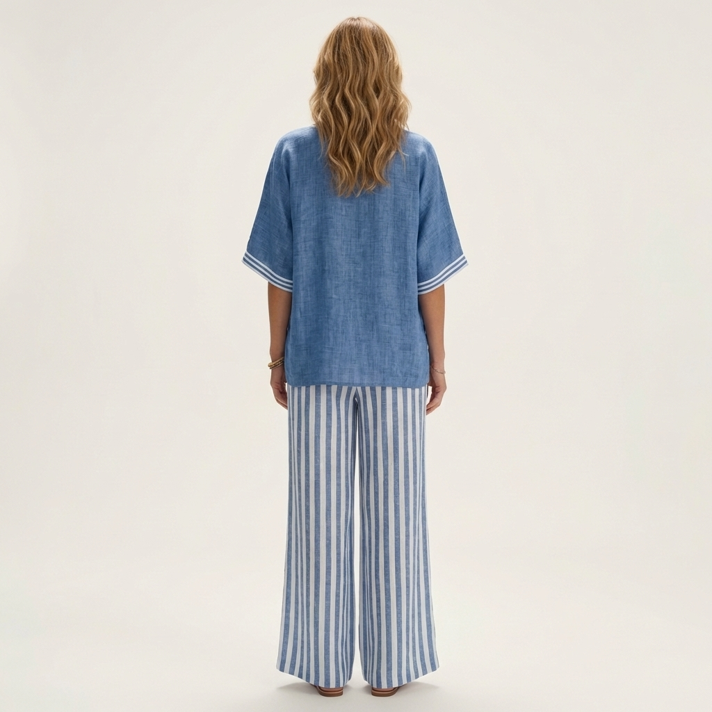 Juliana | V-Ausschnitt Varsity Top & Streifen Weite-Hosen Set