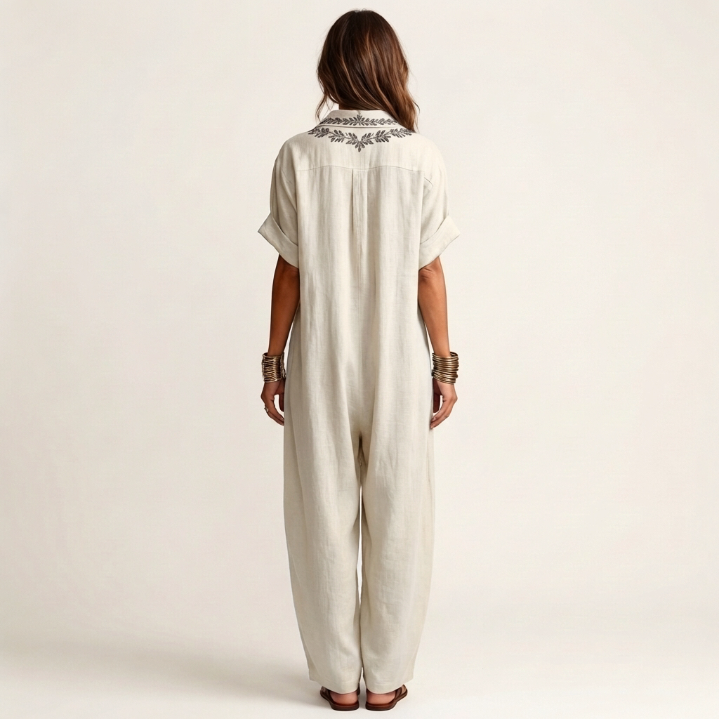 Amarina | Besticktes V-Ausschnitt-Kragen Maxikleid