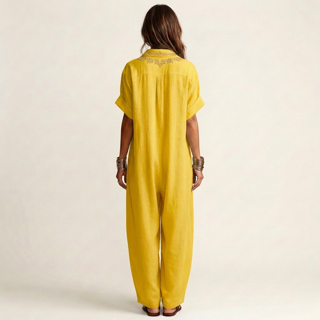 Amarina | Besticktes V-Ausschnitt-Kragen Maxikleid