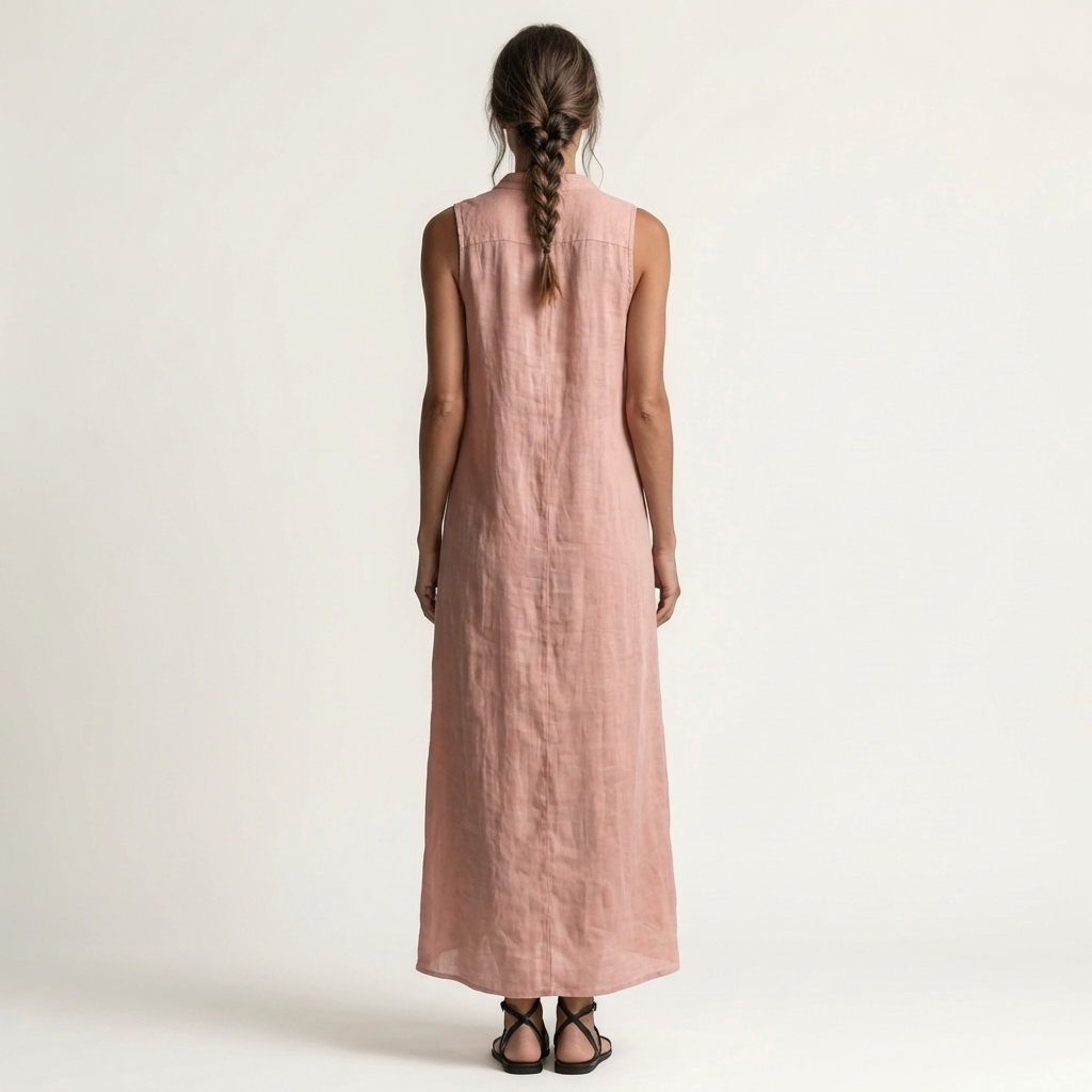 Mirabell | Kapuzenloses, ärmelloses Maxikleid mit Knopfleiste