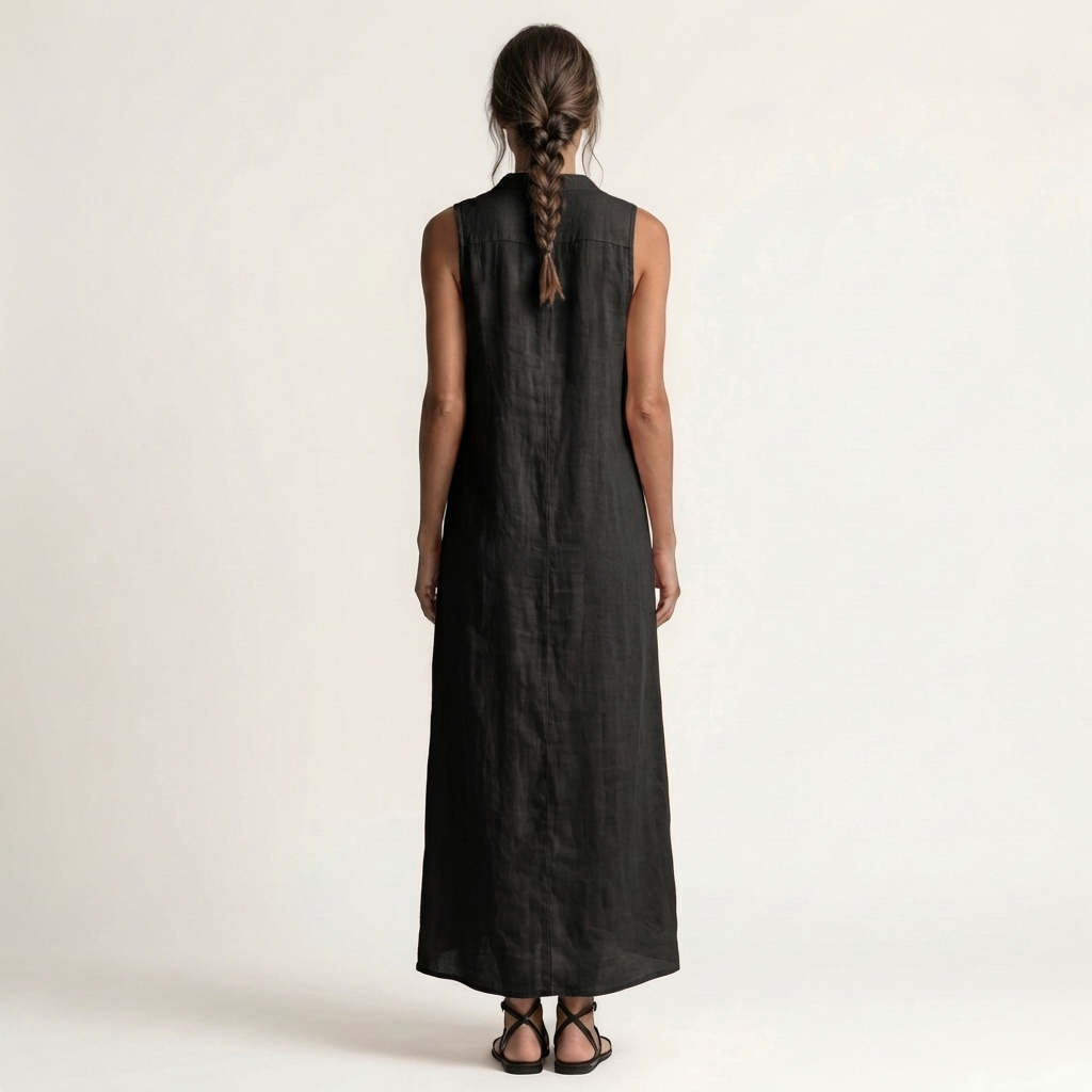 Mirabell | Kapuzenloses, ärmelloses Maxikleid mit Knopfleiste