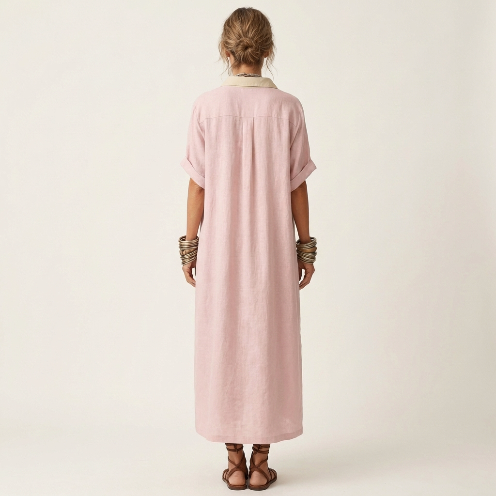 Kamira | Maxikleid mit Kontrastkragen und Knopfleiste in Kurzarm