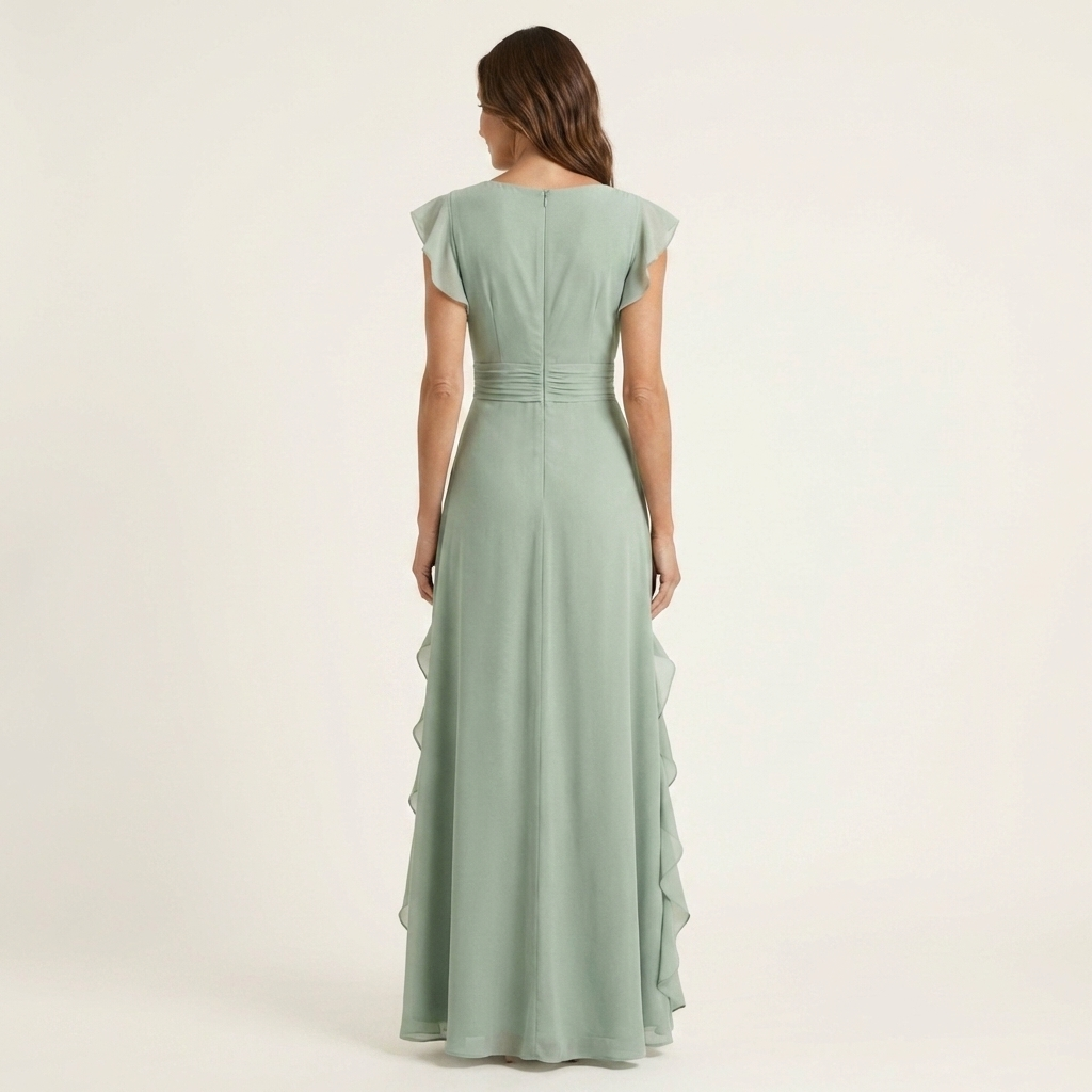 Nellyana | Wickel-Stil V-Ausschnitt Flatterärmel Cascading Ruffle Maxikleid