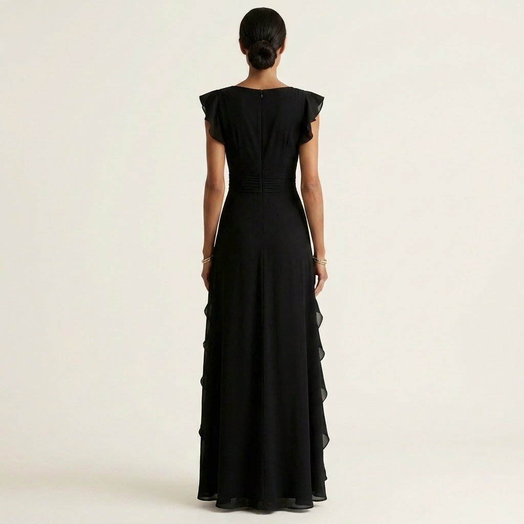 Nellyana | Wickel-Stil V-Ausschnitt Flatterärmel Cascading Ruffle Maxikleid