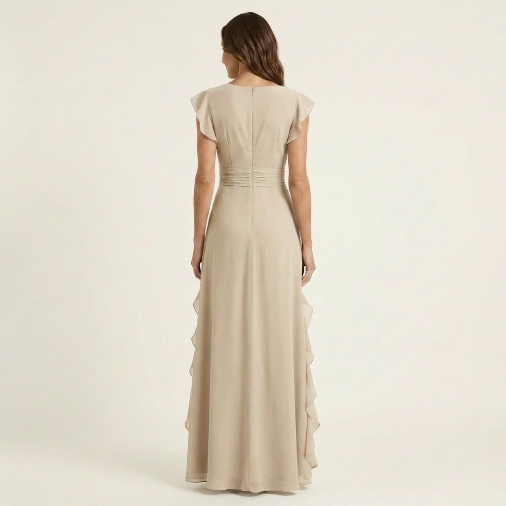 Nellyana | Wickel-Stil V-Ausschnitt Flatterärmel Cascading Ruffle Maxikleid