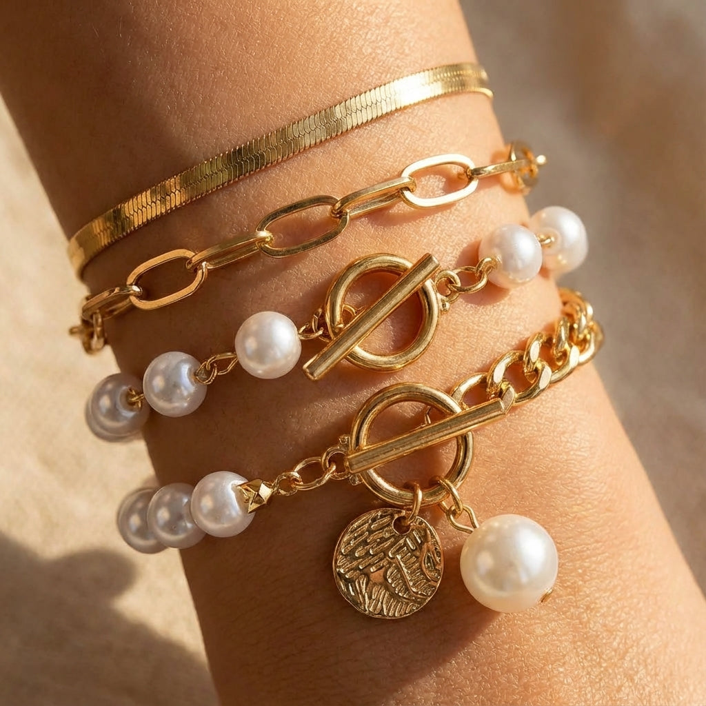 Luxe Schichtperlenarmband-Set